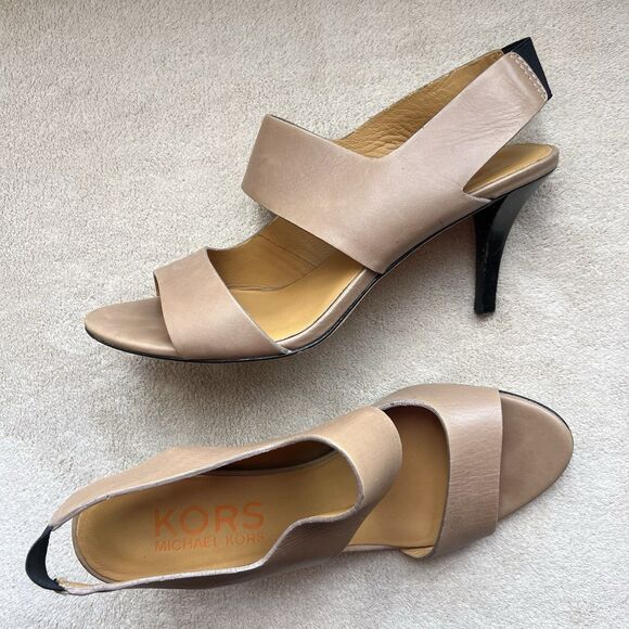 Michael Kors Tan Leather Sling Back Heeled Sandals Women’s 8.5 M Designer - Picture 16 of 16